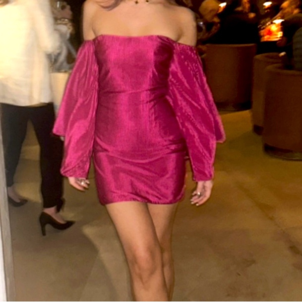 FAYE OFF THE SHOULDER PLEATED MINI DRESS